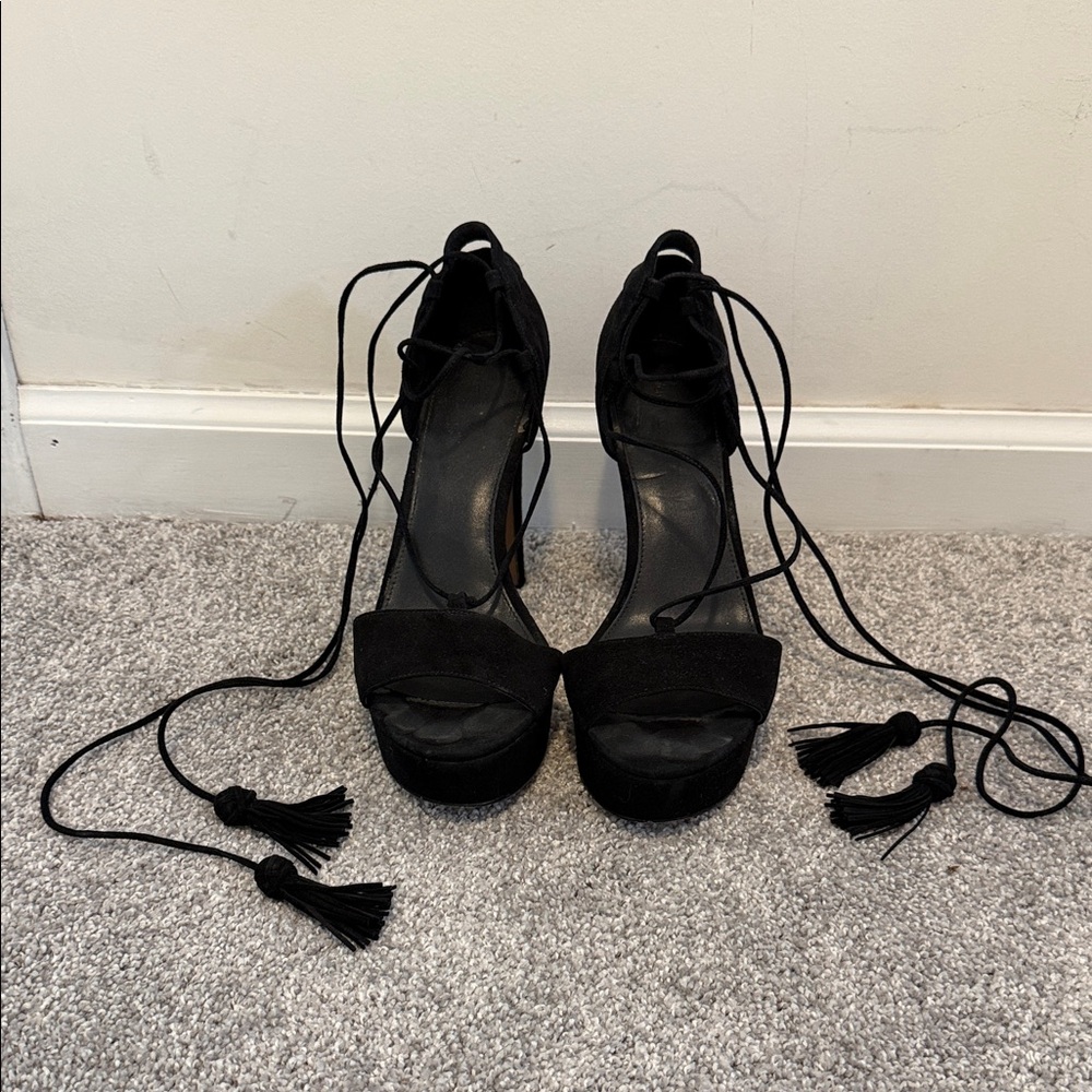 MICHAEL Michael Kors Black Tassel Lace-Up Heels